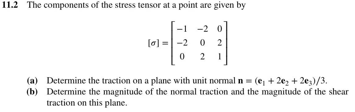 Solved 11.2 The components of the stress tensor at a point | Chegg.com
