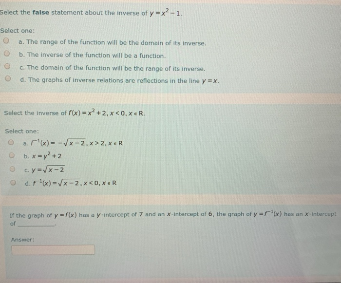 Solved Select The False Statement About The Inverse Of Y Chegg Com