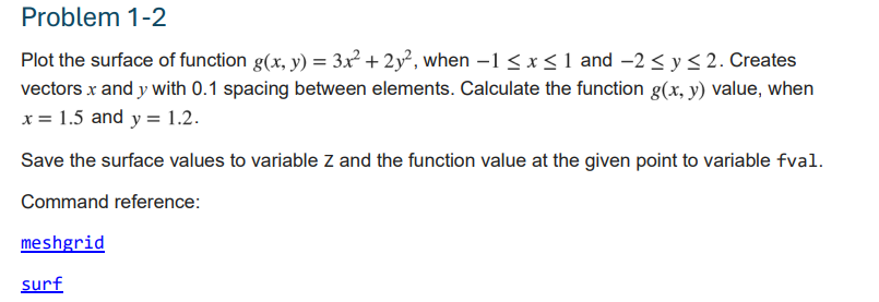 Solved Plot the surface of function , ﻿when and . ﻿Creates | Chegg.com