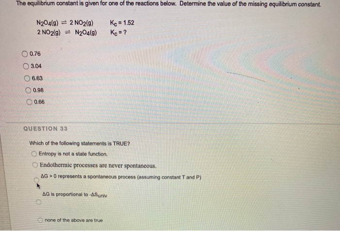 Solved The equilibrium constant is given for one of the | Chegg.com