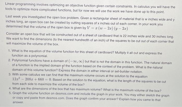 Solved Linear programming involves optimizing an objective | Chegg.com