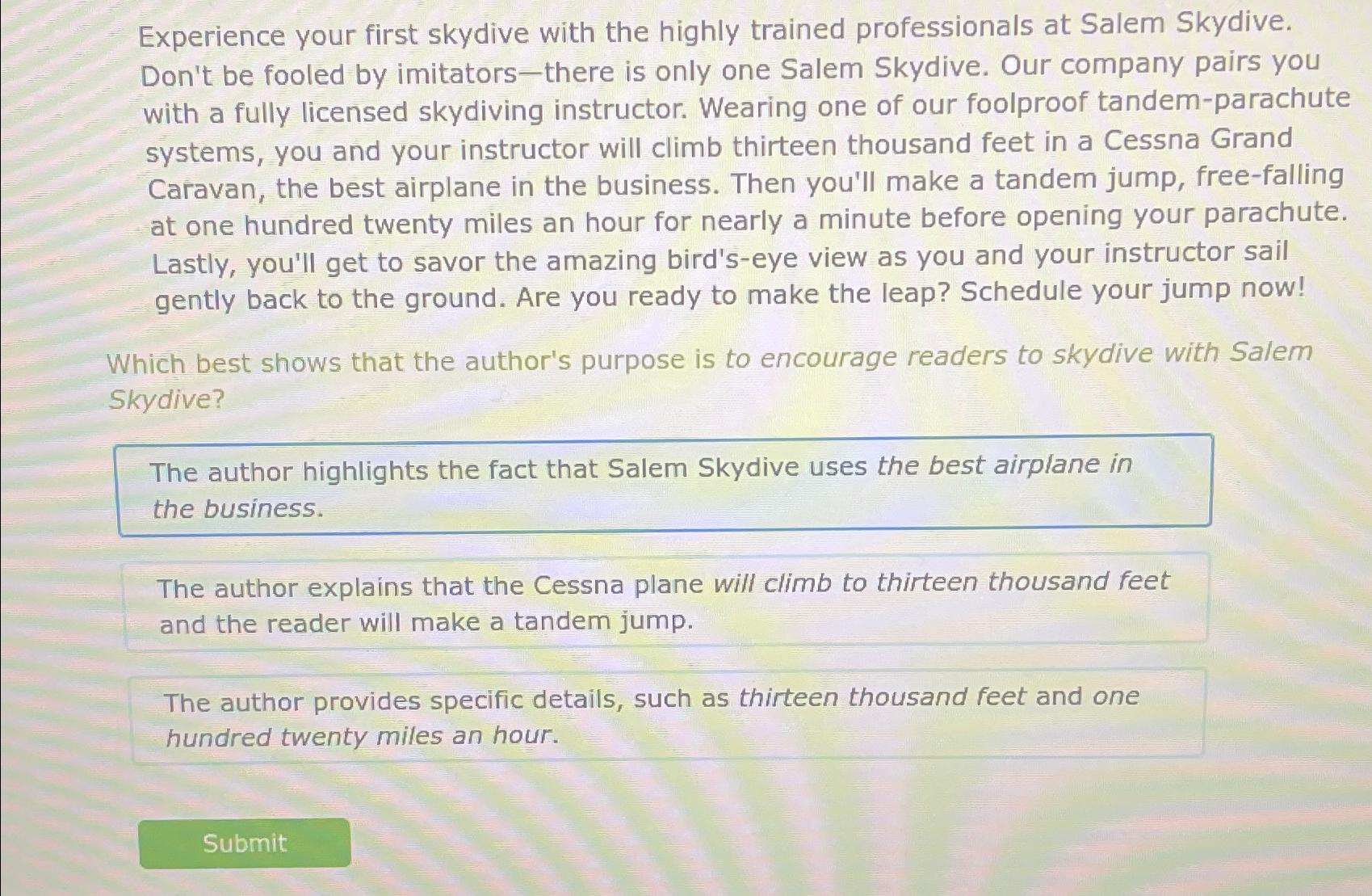 Solved Experience your first skydive with the highly trained | Chegg.com