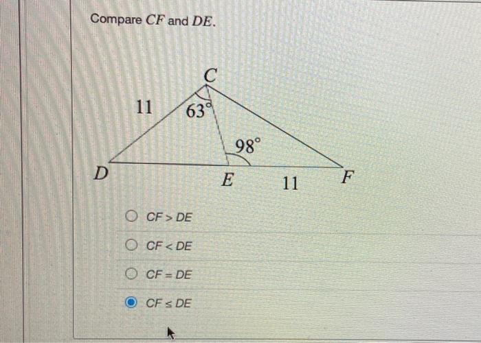 Solved Compare CF and DE. C 11 63