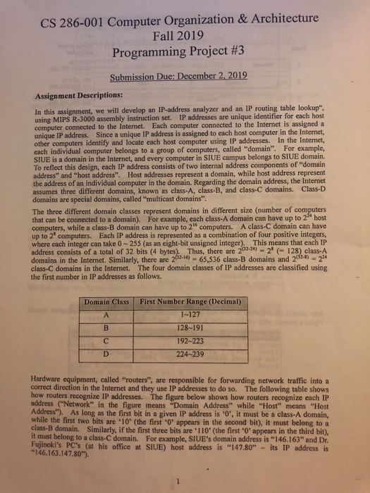 (Solved) : Cs 286 001 Computer Organization Architecture Fall 2019 ...