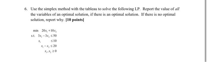 Solved 6. Use the simplex method with the tableau to solve | Chegg.com