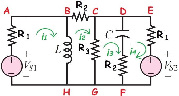 Solved R2 A B с D E R iz ci R1 L R3 + i3 iAL + + + Vsi R2 | Chegg.com