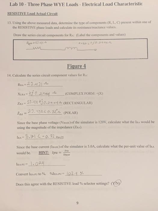 NAME Section ELPT Lab 10 - Three Phase WYE Loads - | Chegg.com