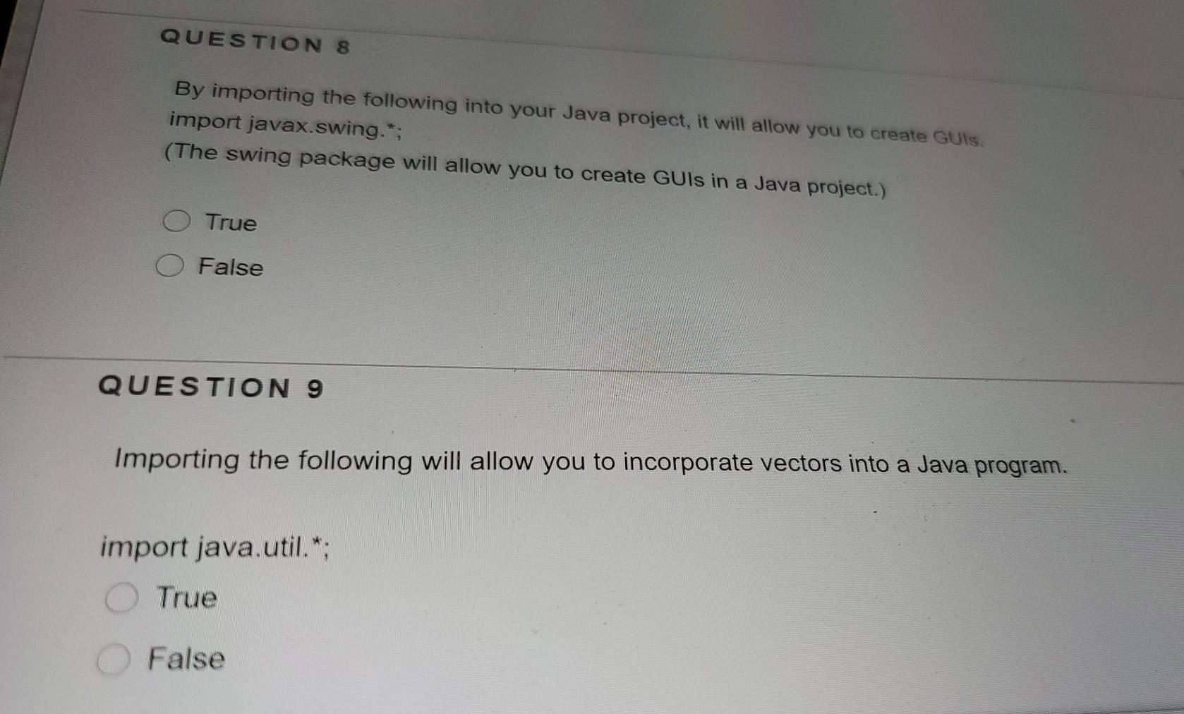 Solved QUESTION 8 By importing the following into your Java | Chegg.com