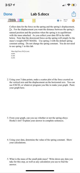Solved 3:57 Done Lab 5.docx 1. What is the equation for | Chegg.com