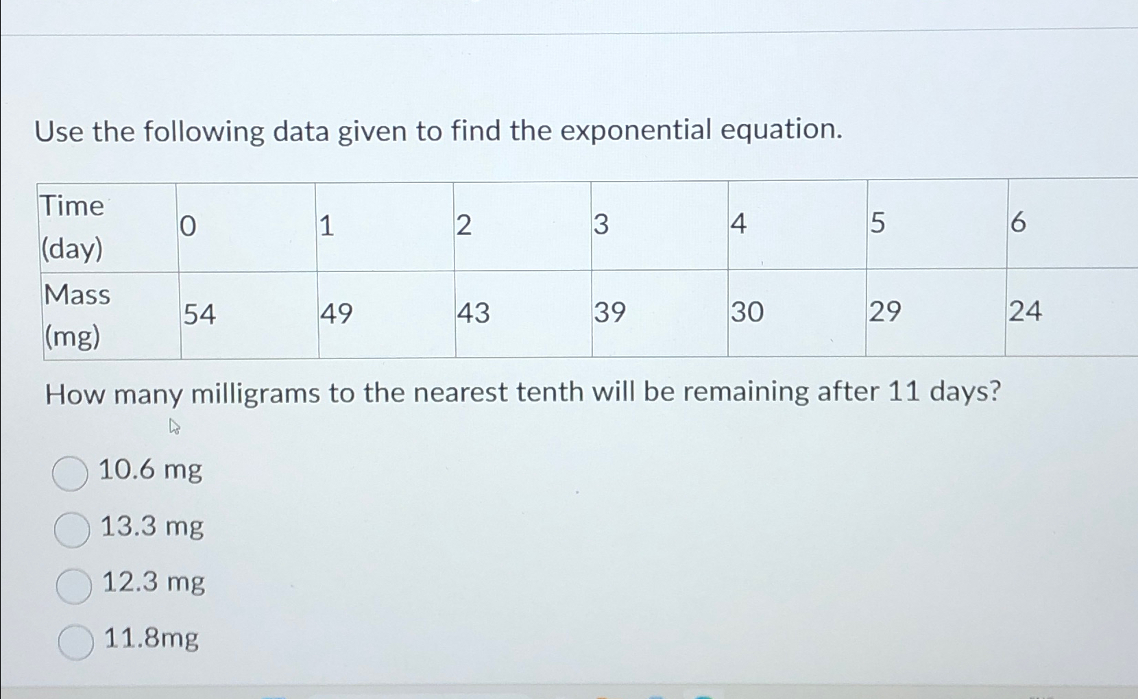 Solved use the following data given to find the exponential chegg
