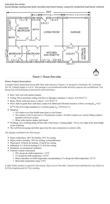 Calculate the whole- house design cooling load (both | Chegg.com