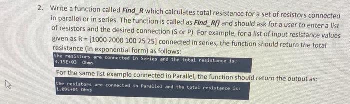 Solved 2. Write a function called Find_R which calculates | Chegg.com