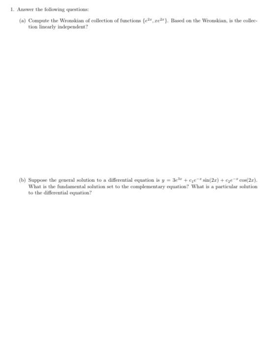 Solved 1. Answer the following questions: (a) Compute the | Chegg.com