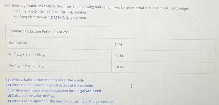 Solved Consider a galvanic cell constructed from the | Chegg.com