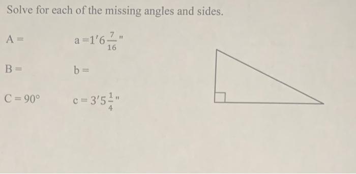 Solved Solve for each of the missing angles and sides | Chegg.com