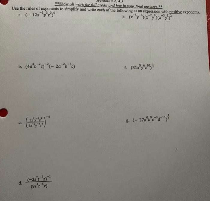 Solved ** Show all work for full credit and box in your | Chegg.com