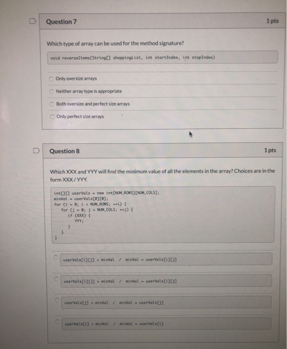 Solved Question 2 1 Pts Which Is True? C Perfect Size Arrays | Chegg.com