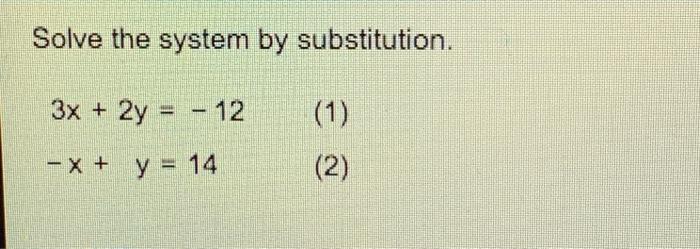 Solved Solve The System By Substitution. 3x + 2y = - 12 A -x 