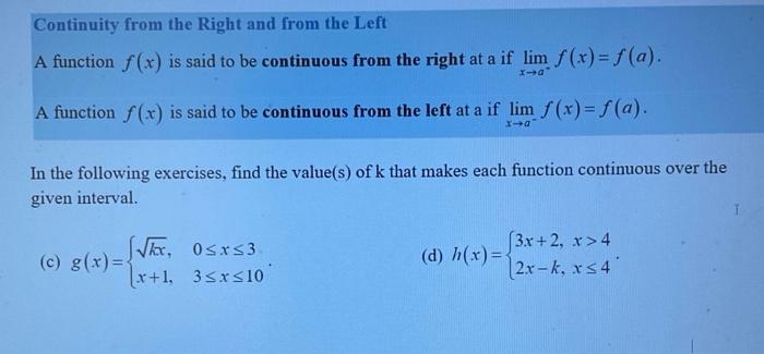 Solved Continuity from the Right and from the Left A | Chegg.com