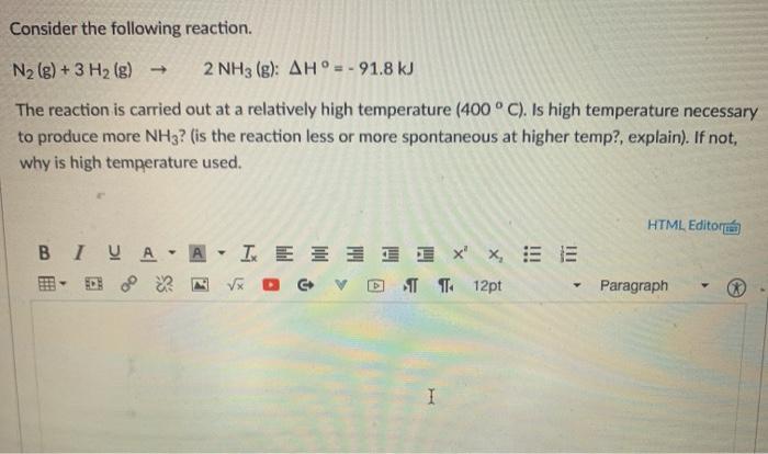 Solved Consider The Following Reaction N2g 3 H2g → 2 1047