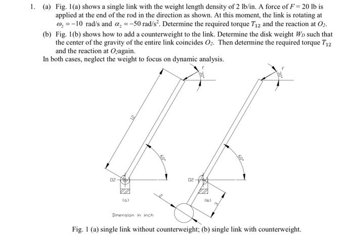 Solved 1. (a) Fig. 1(a) shows a single link with the weight | Chegg.com