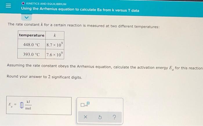 Solved The rate constant k for a certain reaction is | Chegg.com