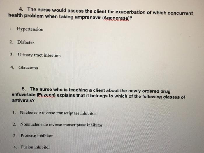 4. The nurse would assess the client for exacerbation of which concurrent health problem when taking amprenavir (Agenerase)?