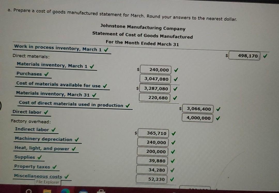 Solved Statement of cost of goods manufactured for a