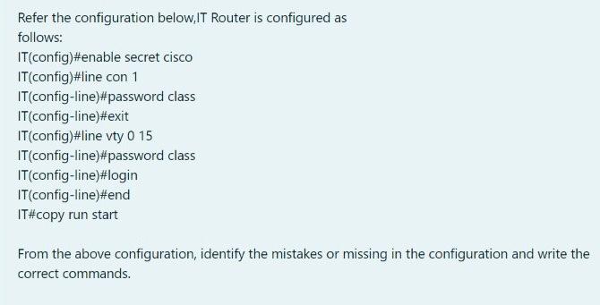 Solved Refer the configuration below, IT Router is | Chegg.com