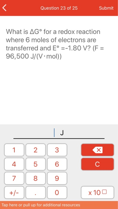 Solved Question 23 Of 25 Submit What Is Ag For A Redox Re Chegg Com