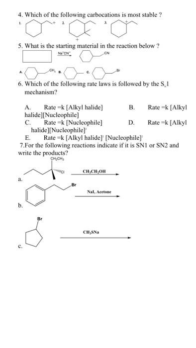 Solved 4. Which of the following carbocations is most stable | Chegg.com