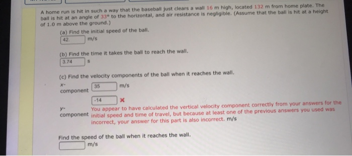 Physics Home Run Problem Solved A home run is hit in such a way that the baseball | Chegg.com