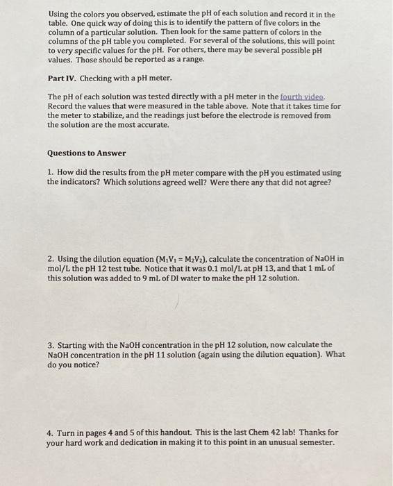 Solved AcidBase Indicators and pH Chem 42 "Lab Fall 2020