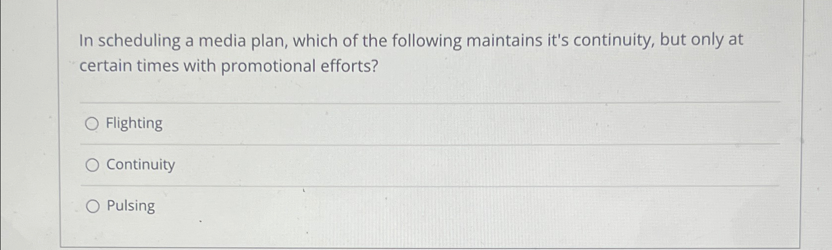 Solved In scheduling a media plan, which of the following | Chegg.com