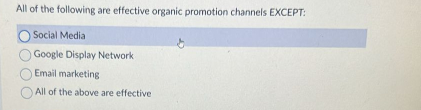 Solved All of the following are effective organic promotion | Chegg.com