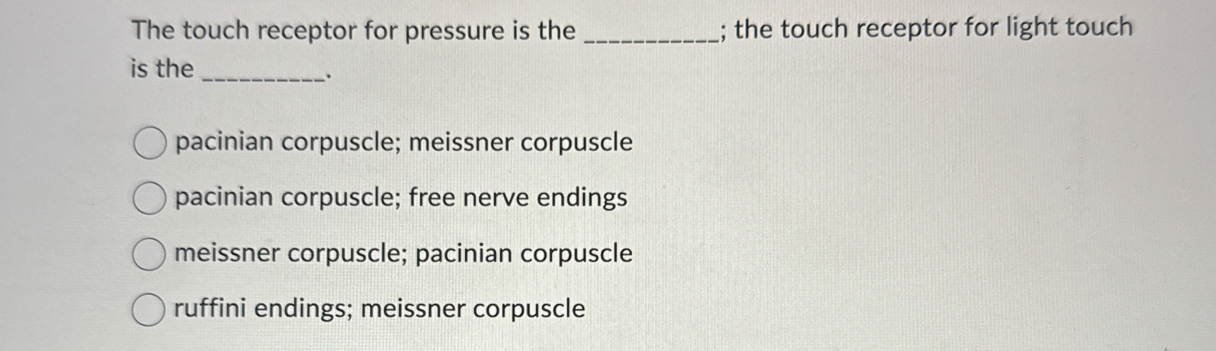Solved The touch receptor for pressure is the; the touch | Chegg.com