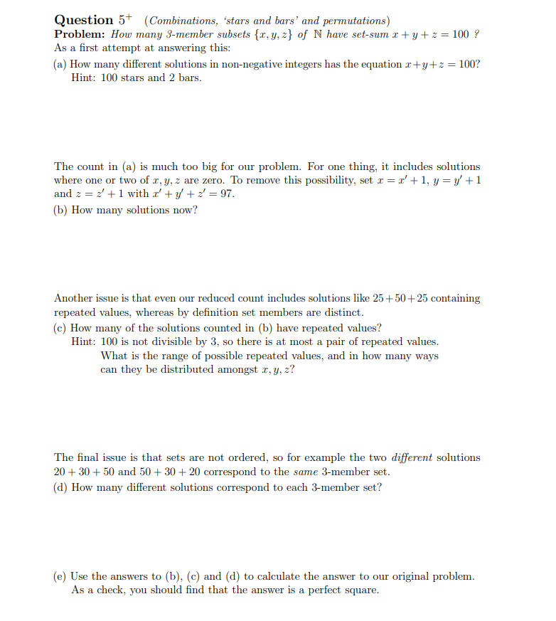 Solved Question 5 Combinations Stars And Bars And Pe Chegg Com