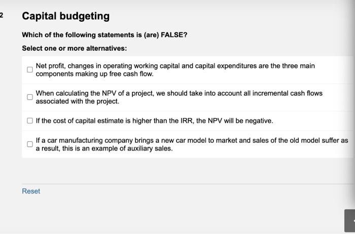 Solved Capital Budgeting Which Of The Following Statements | Chegg.com