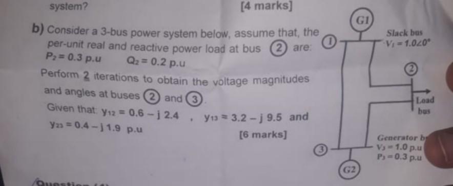 Solved system? [4 marks] GI Slack bus Vi = 1.020 b) Consider | Chegg.com
