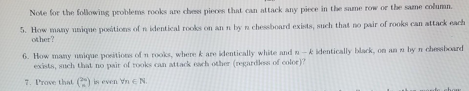 Solved Note for the following problems rooks are chess | Chegg.com