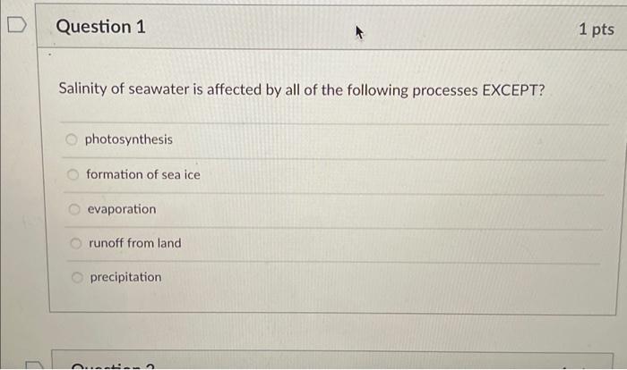 Solved salinity of salt water is affected by all of the | Chegg.com