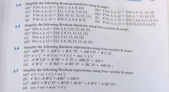 Solved 3.4 Simplify The Following Boolean Functions, Using | Chegg.com