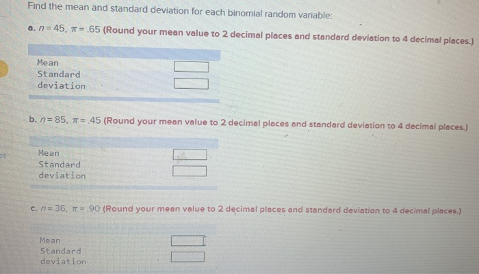 Solved Find the mean and standard deviation for each | Chegg.com