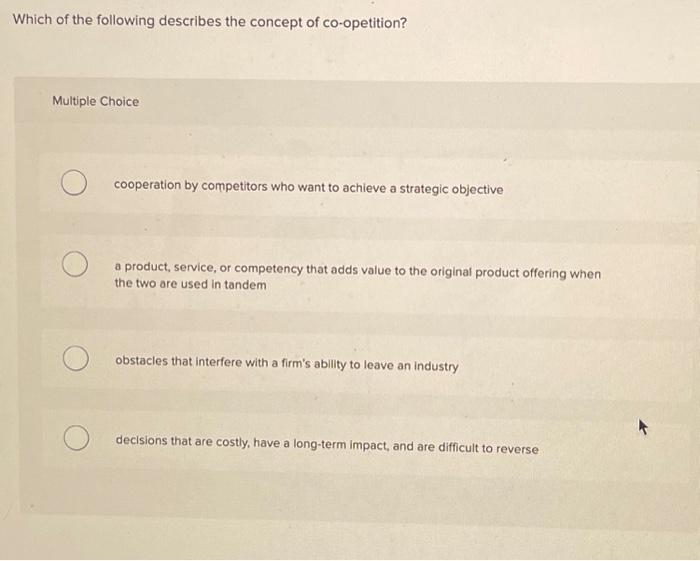 Solved Which of the following describes the concept of | Chegg.com