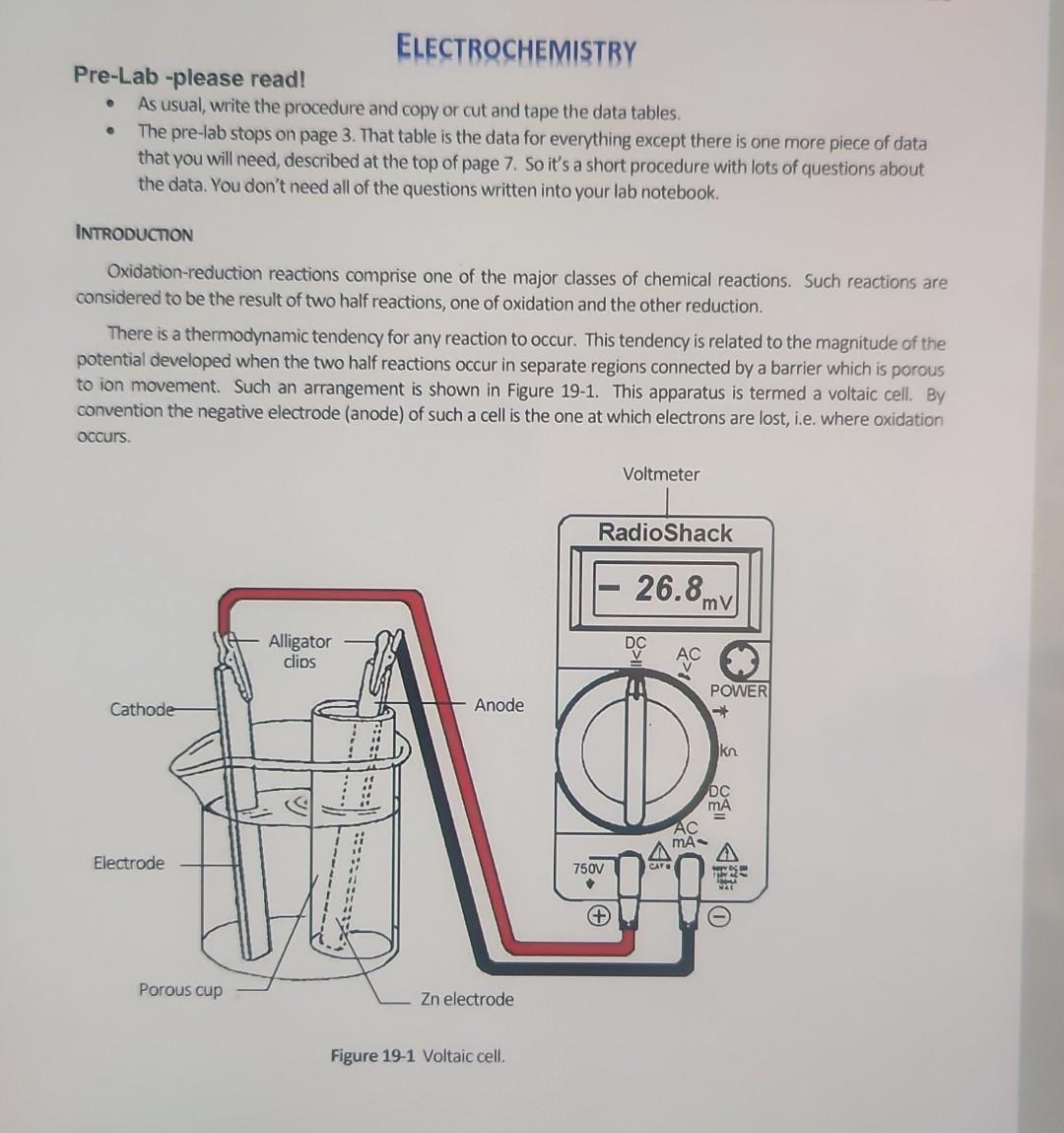 Solved ELECTROCHEMISTRY PreLab please read! As usual,