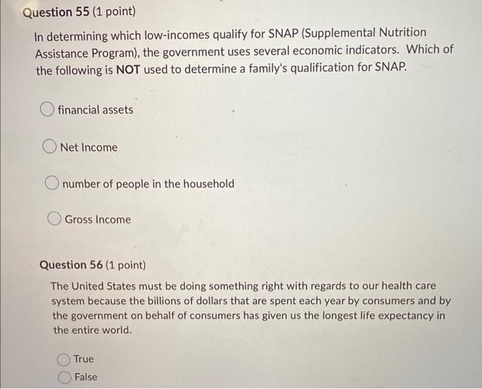 Solved In determining which qualify for SNAP