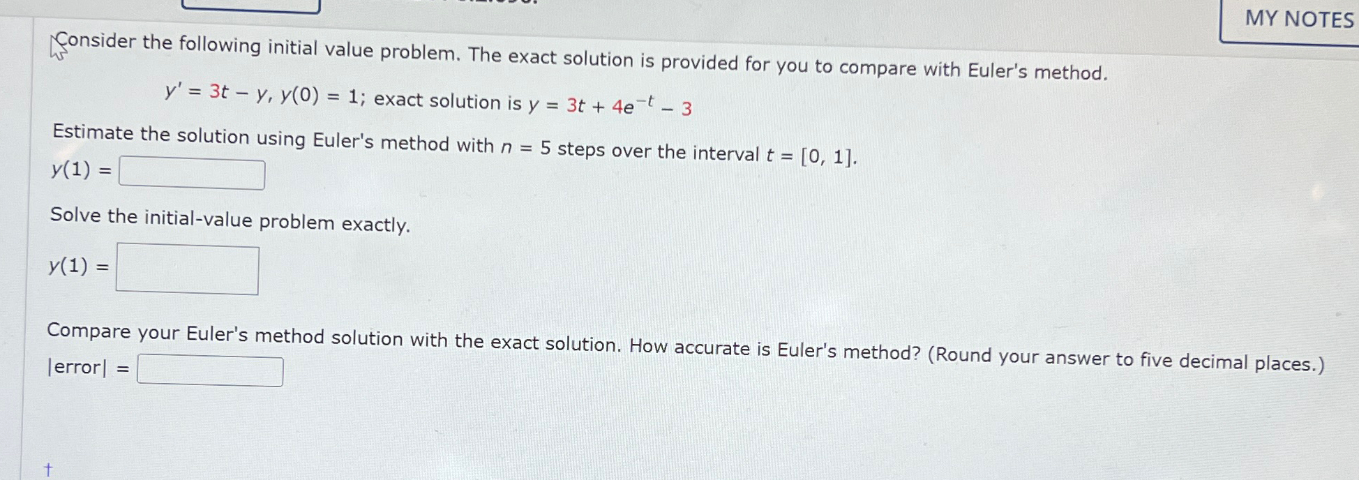 Solved My Notesconsider The Following Initial Value Problem