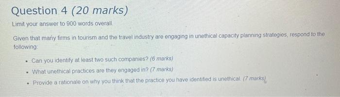 Solved Question 4 (20 marks) Limit your answer to 900 words | Chegg.com