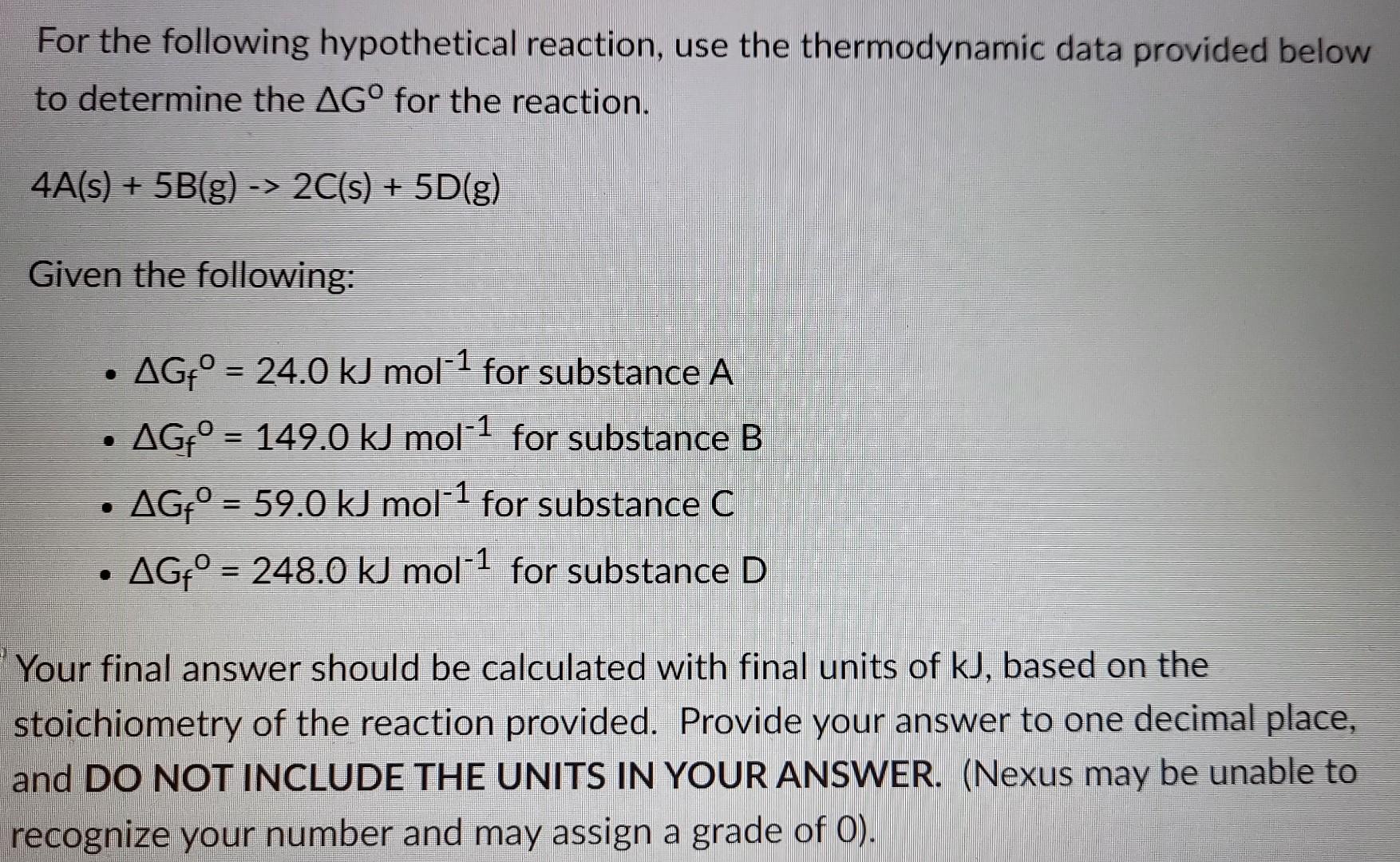 Solved For The Following Hypothetical Reaction, Use The | Chegg.com