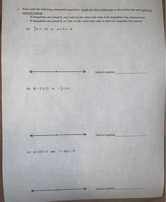 Solved 2. Solve each the following compound inequalities. | Chegg.com